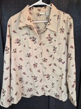 Tan Floral Button-Front Women's Shirt Jacket - Tantum
